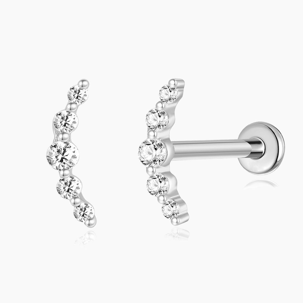 14K Solid White Gold Crescent Arc Stud – Flatback Piercing