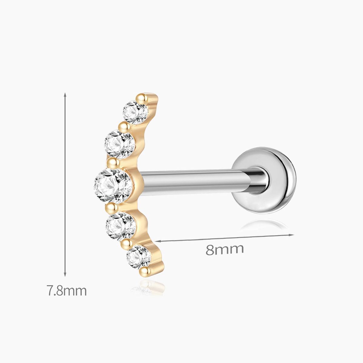 14K Solid Yellow Gold Crescent Arc Stud – Flatback Piercing