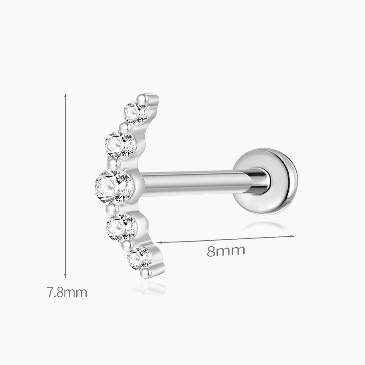 14K Solid White Gold Crescent Arc Stud – Flatback Piercing