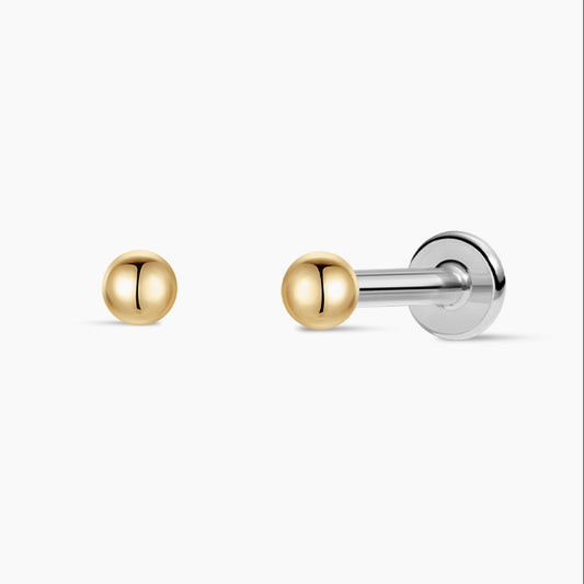 14K Solid Yellow Gold Minimalist Ball Flat Back Stud Piercing