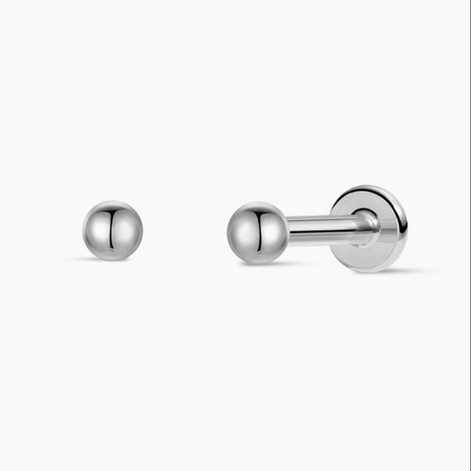 14K Solid White Gold Minimalist Ball Flat Back Stud Piercing