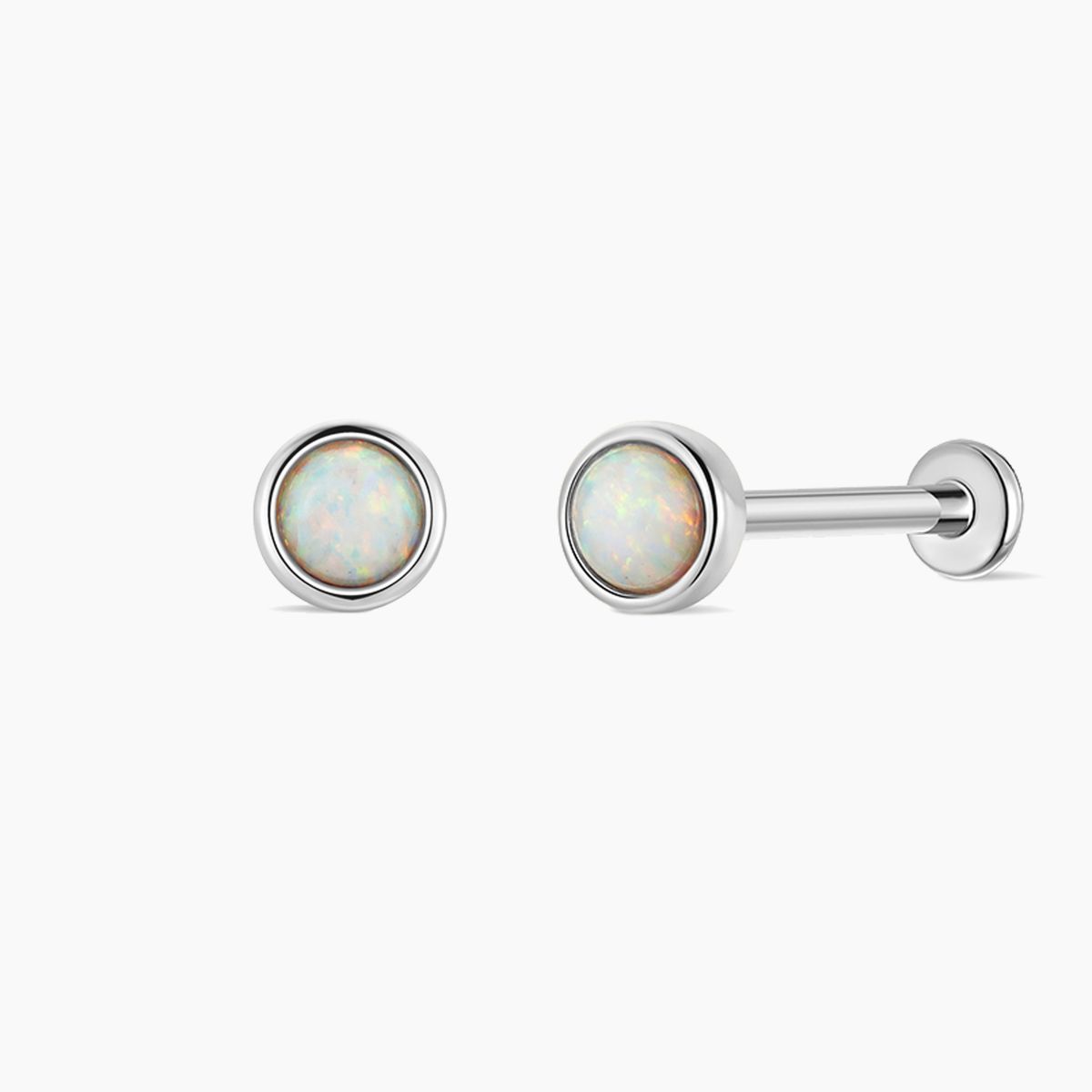 14K Solid White Gold Minimal  Opal Flat Back Stud