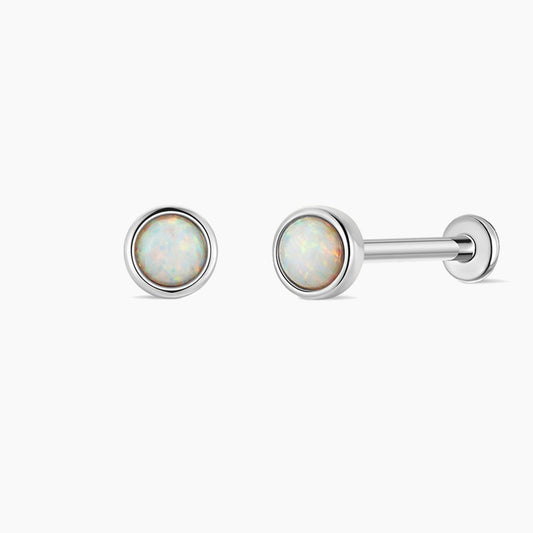 14K Solid White Gold Minimal  Opal Flat Back Stud