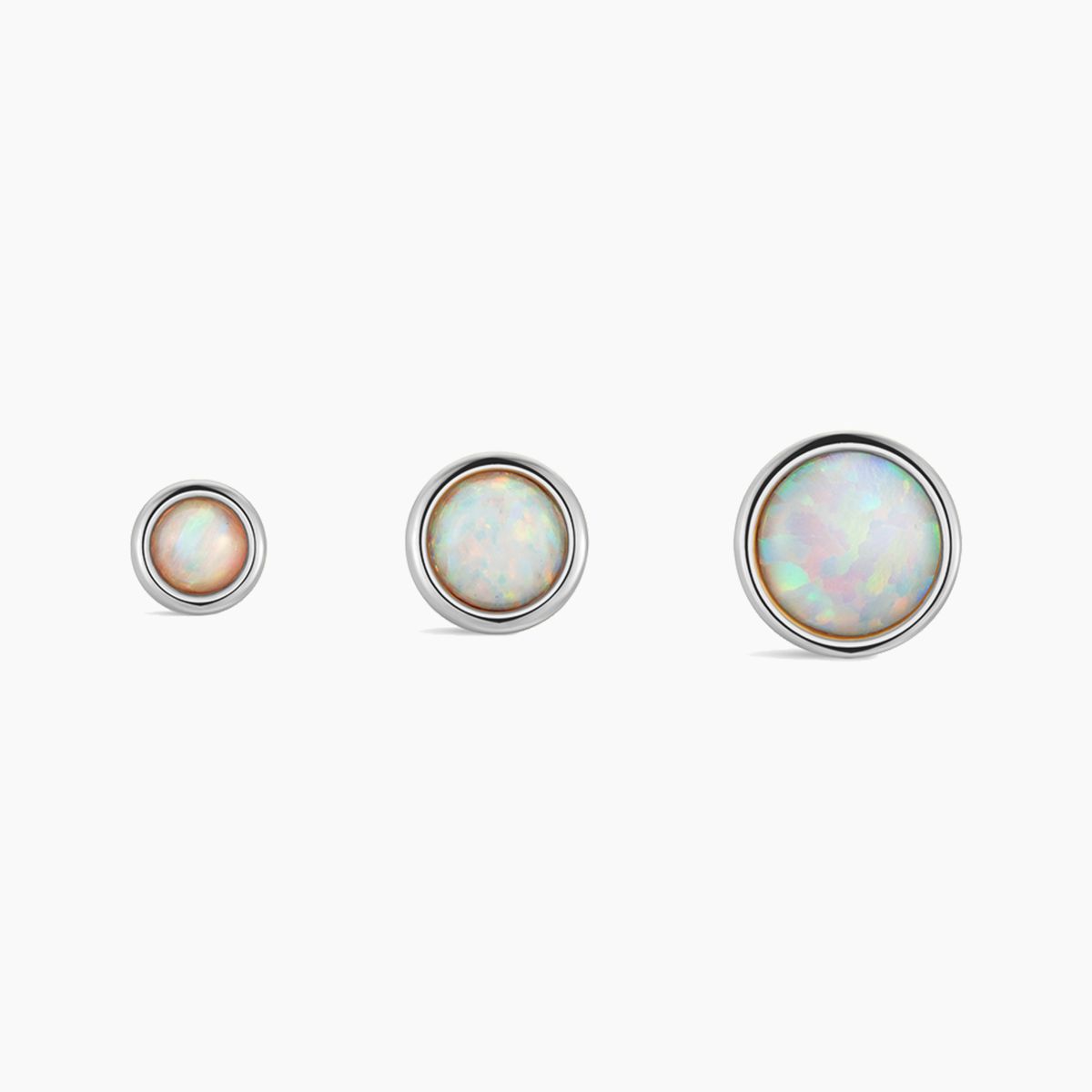 14K Solid White Gold Minimal  Opal Flat Back Stud