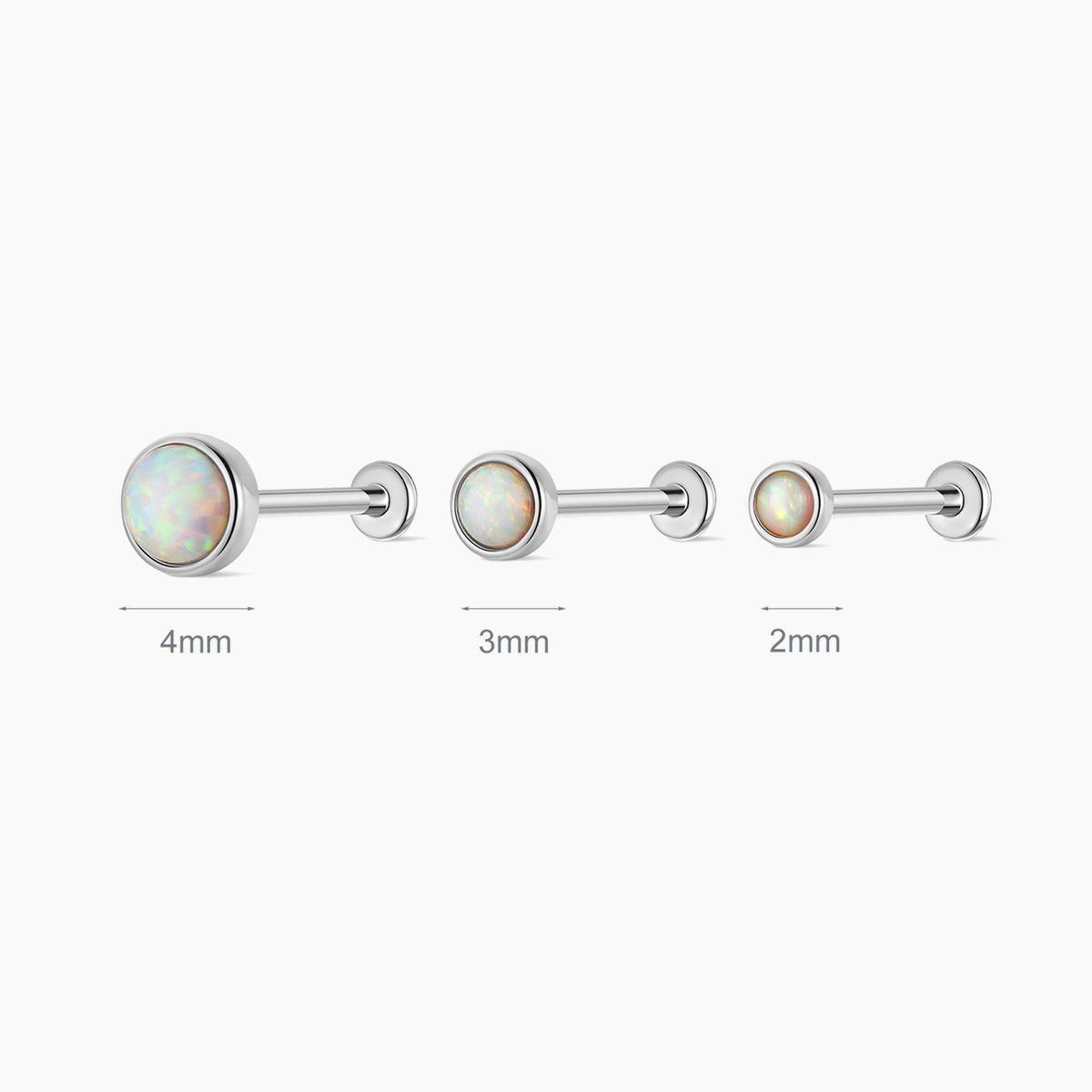 14K Solid White Gold Minimal  Opal Flat Back Stud
