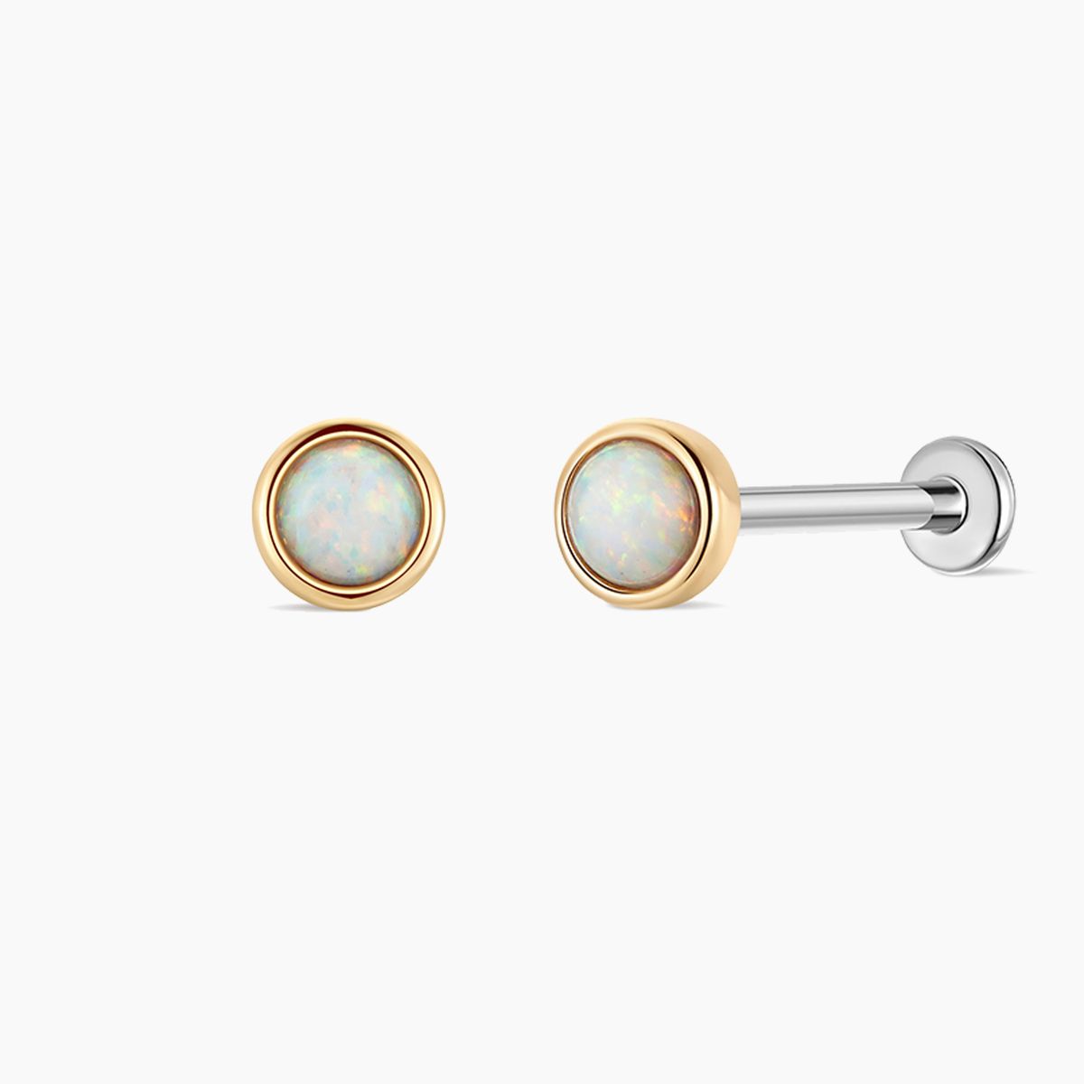 14K Solid Yellow Gold Minimal  Opal Flat Back Stud