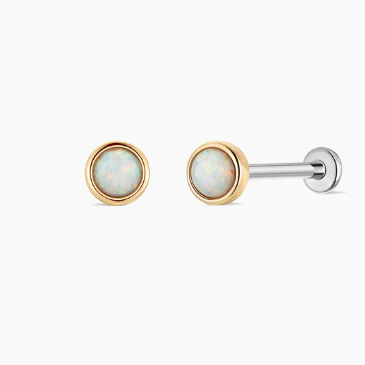 14K Solid Yellow Gold Minimal  Opal Flat Back Stud