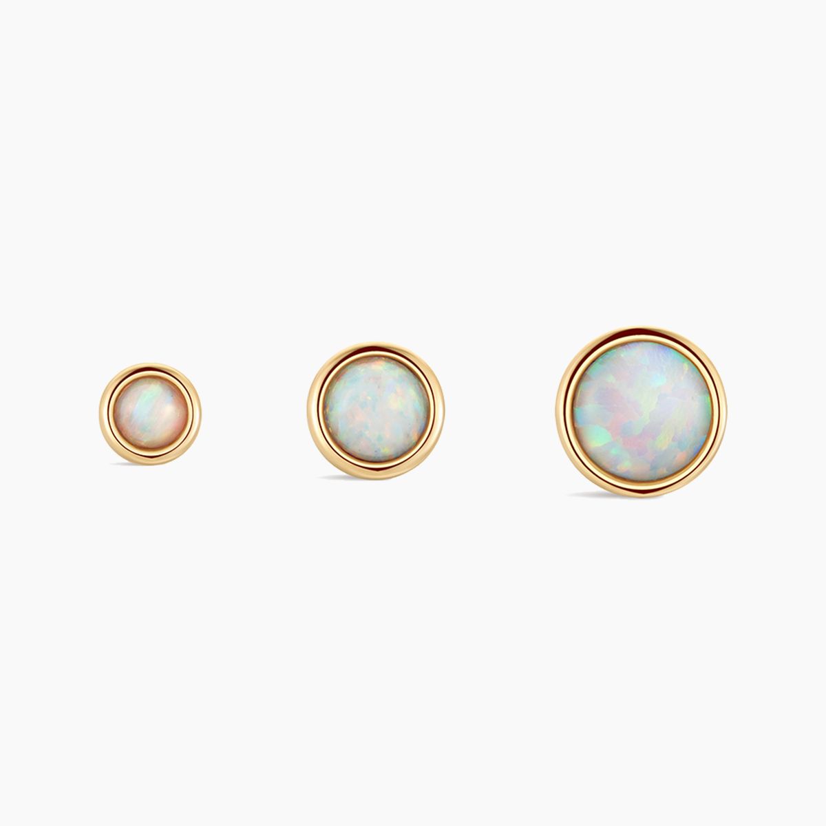 14K Solid Yellow Gold Minimal  Opal Flat Back Stud