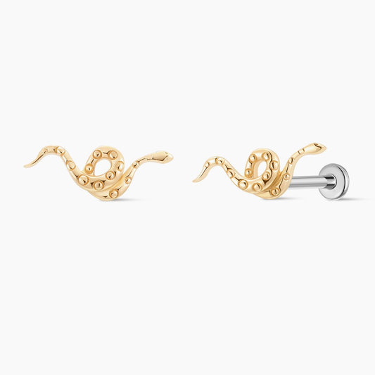 14K Yellow Gold Serpent Flat-Back Stud
