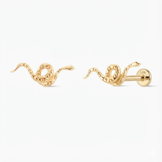 14K Yellow Gold Serpent Flat-Back Stud & Solid Gold Post