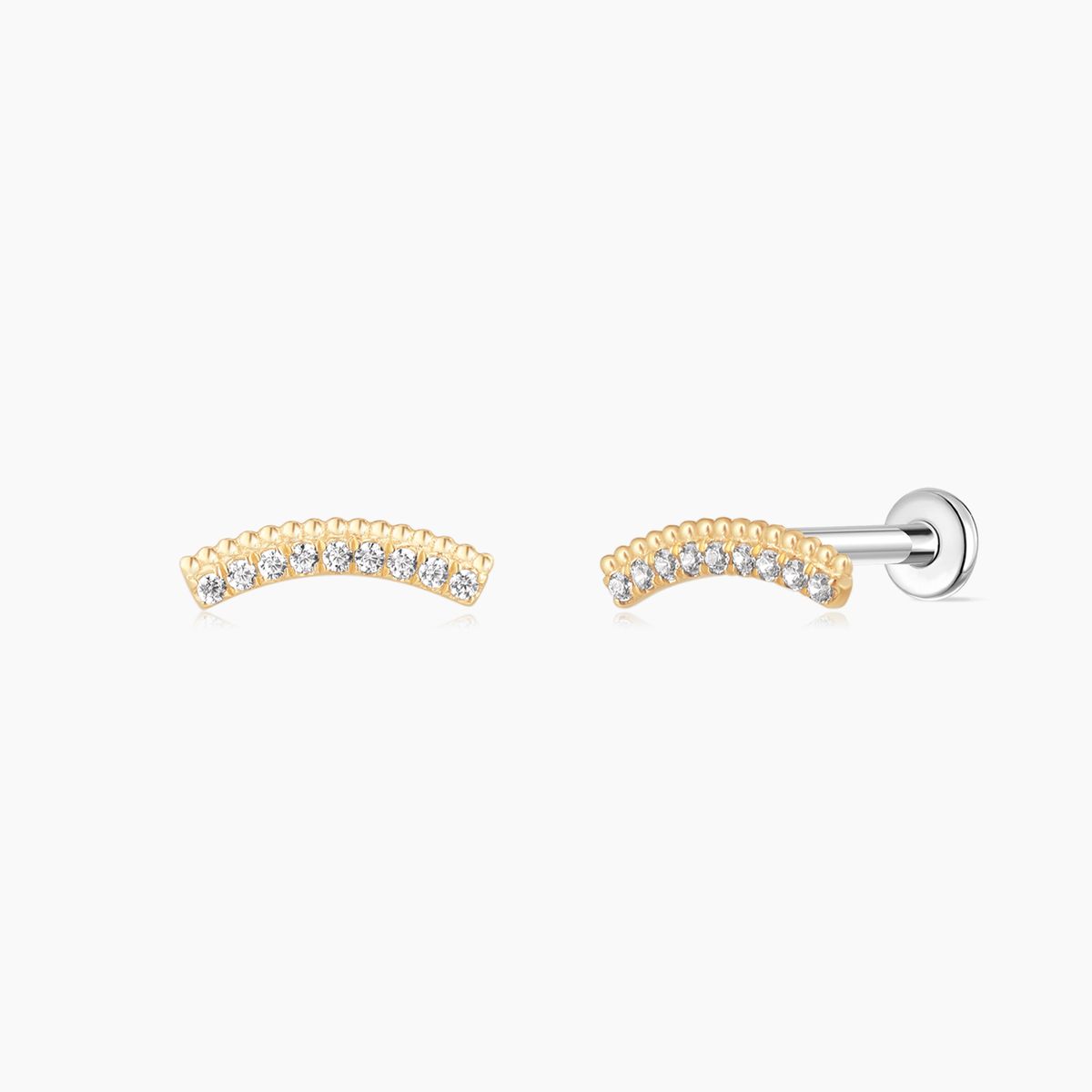 14K Solid Yellow Gold Arc Pavé Flat-Back Piercing Stud