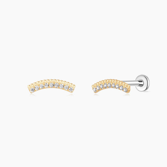 14K Solid Yellow Gold Arc Pavé Flat-Back Piercing Stud