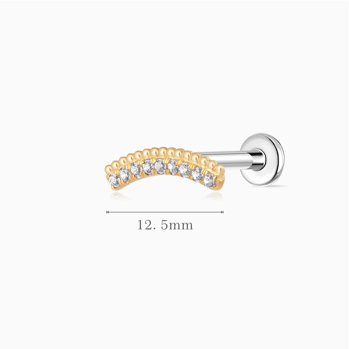 14K Solid Yellow Gold Arc Pavé Flat-Back Piercing Stud