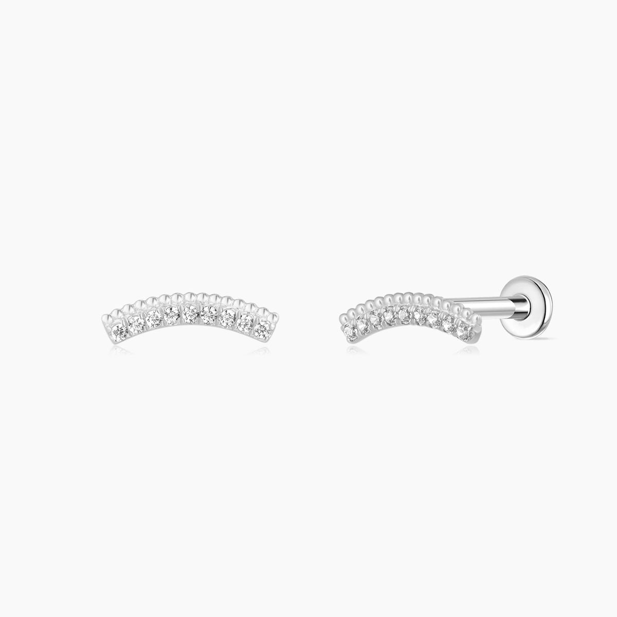 14K Solid White Gold Arc Pavé Flat-Back Piercing Stud