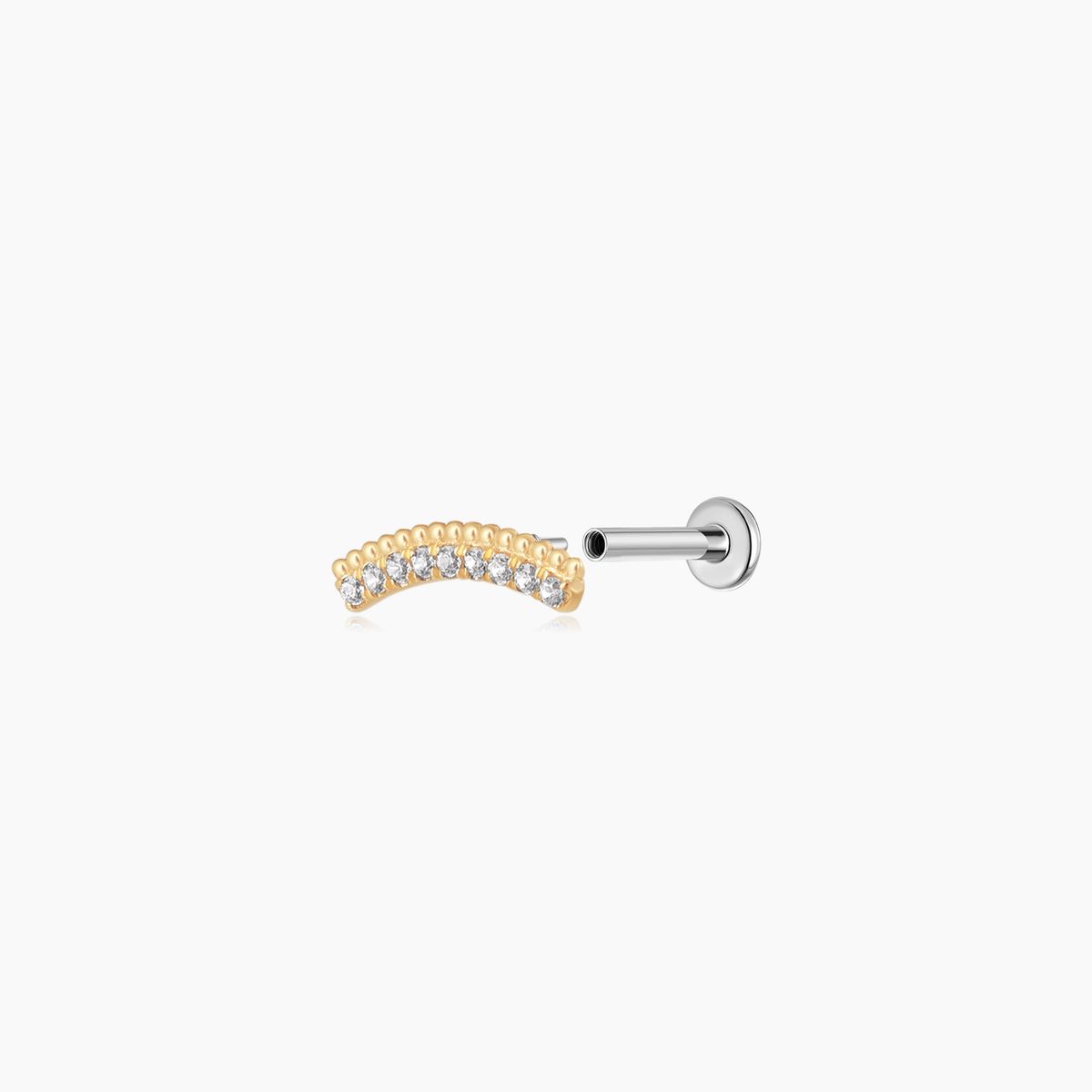 14K Solid Yellow Gold Arc Pavé Flat-Back Piercing Stud