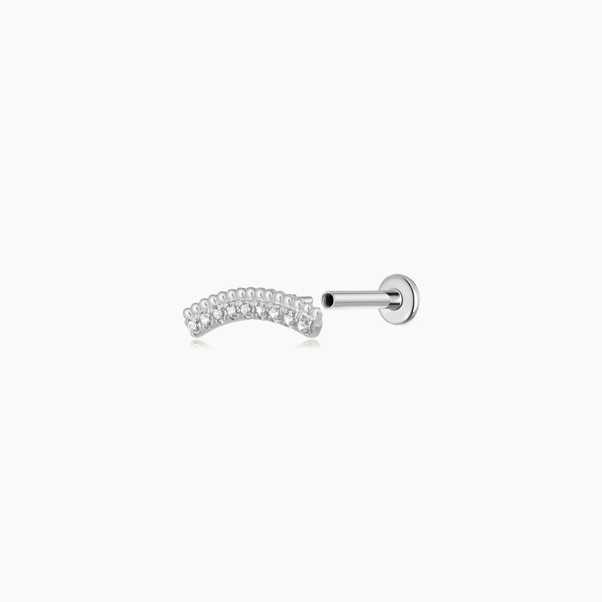 14K Solid White Gold Arc Pavé Flat-Back Piercing Stud