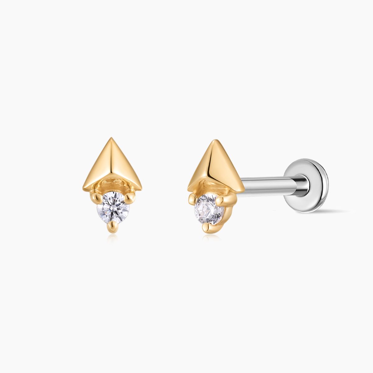 14K Solid Yellow Gold Arrow Geometric Piercing Stud