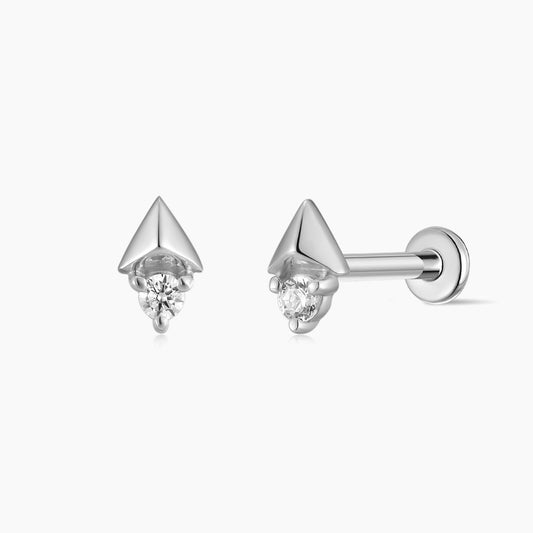 14K Solid White Gold Arrow Geometric Piercing Stud