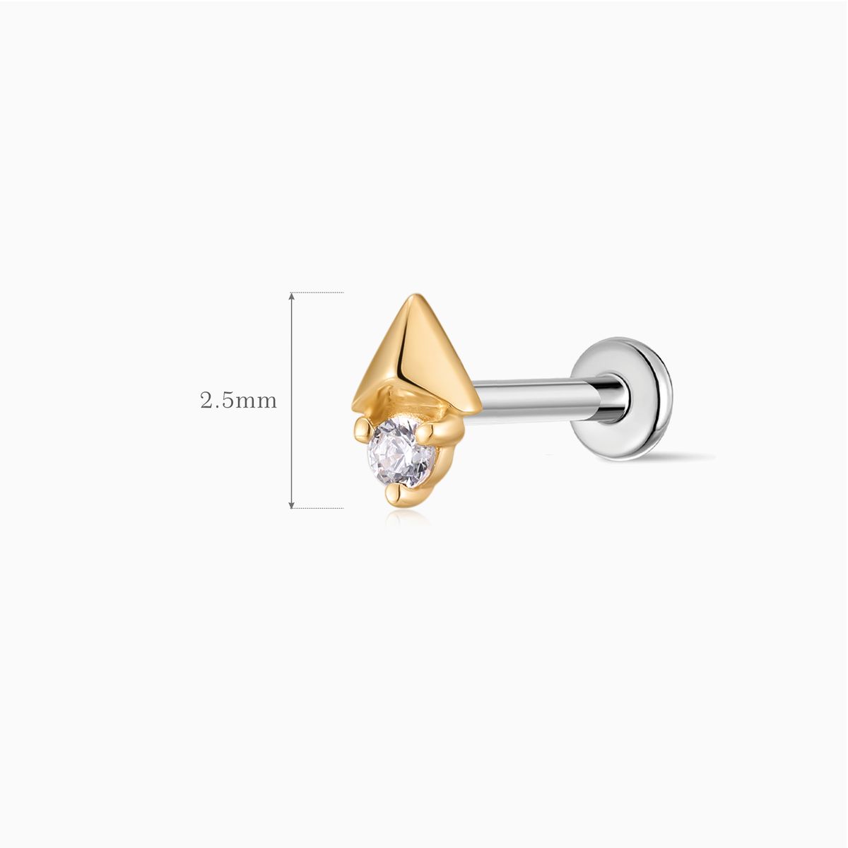 14K Solid Yellow Gold Arrow Geometric Piercing Stud
