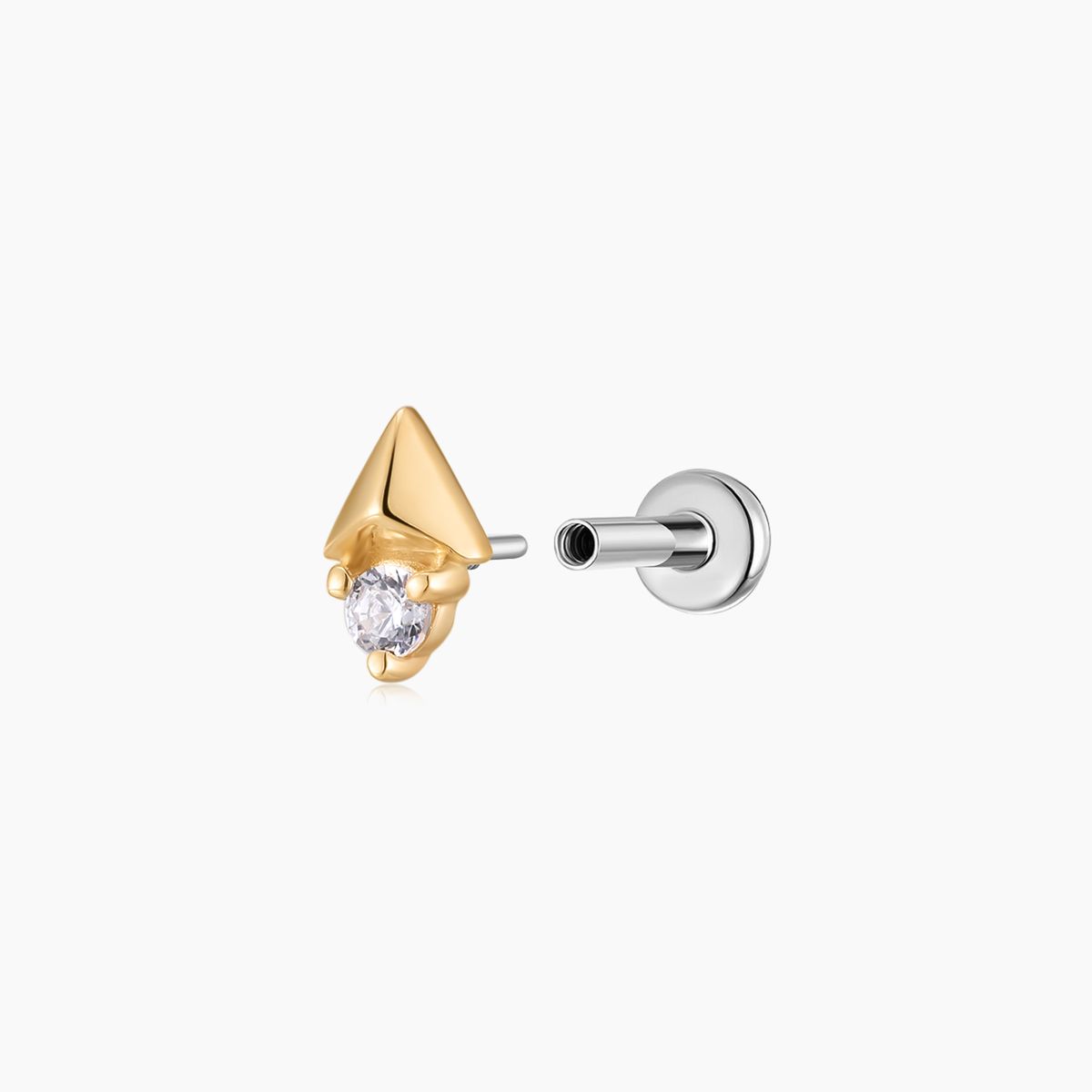 14K Solid Yellow Gold Arrow Geometric Piercing Stud
