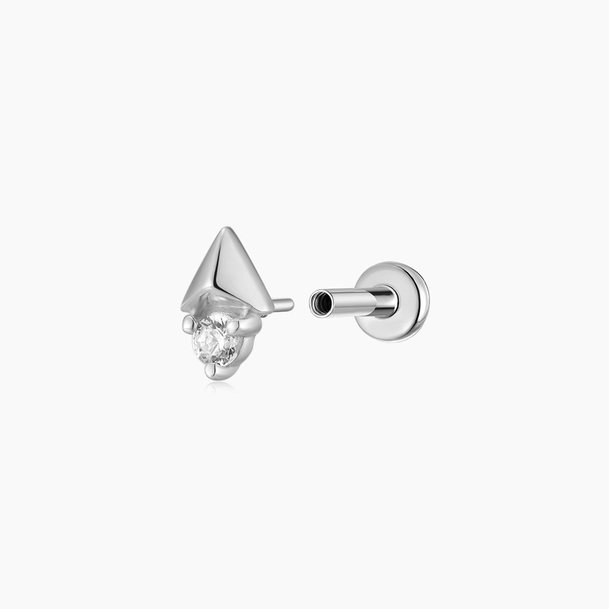 14K Solid White Gold Arrow Geometric Piercing Stud