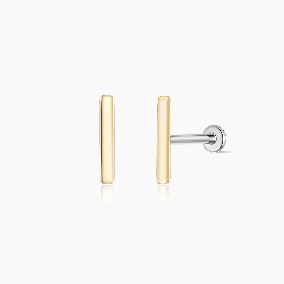 14K Solid Yellow Gold Bar Flat Back Stud