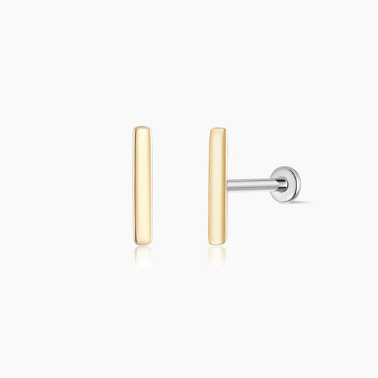 14K Solid Yellow Gold Bar Flat Back Stud