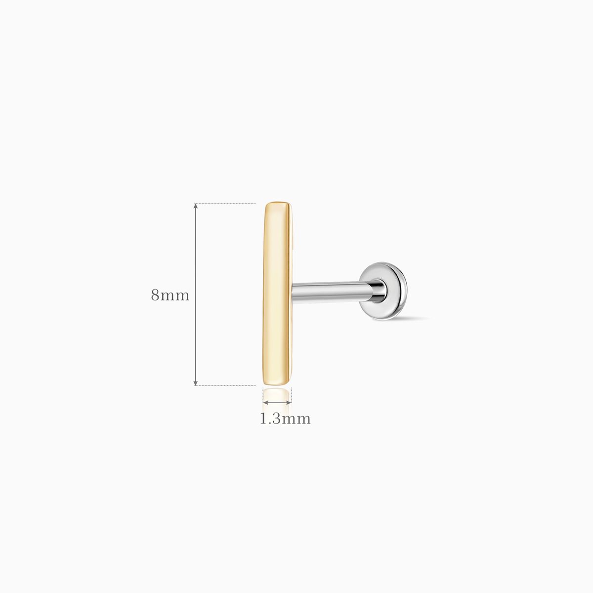 14K Solid Yellow Gold Bar Flat Back Stud