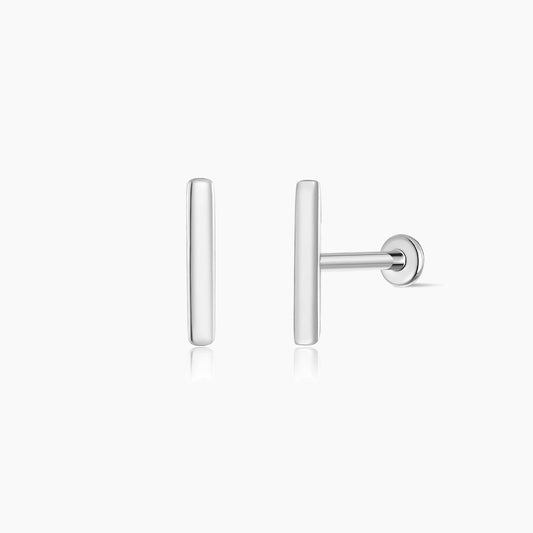 14K Solid White Gold Bar Flat Back Stud