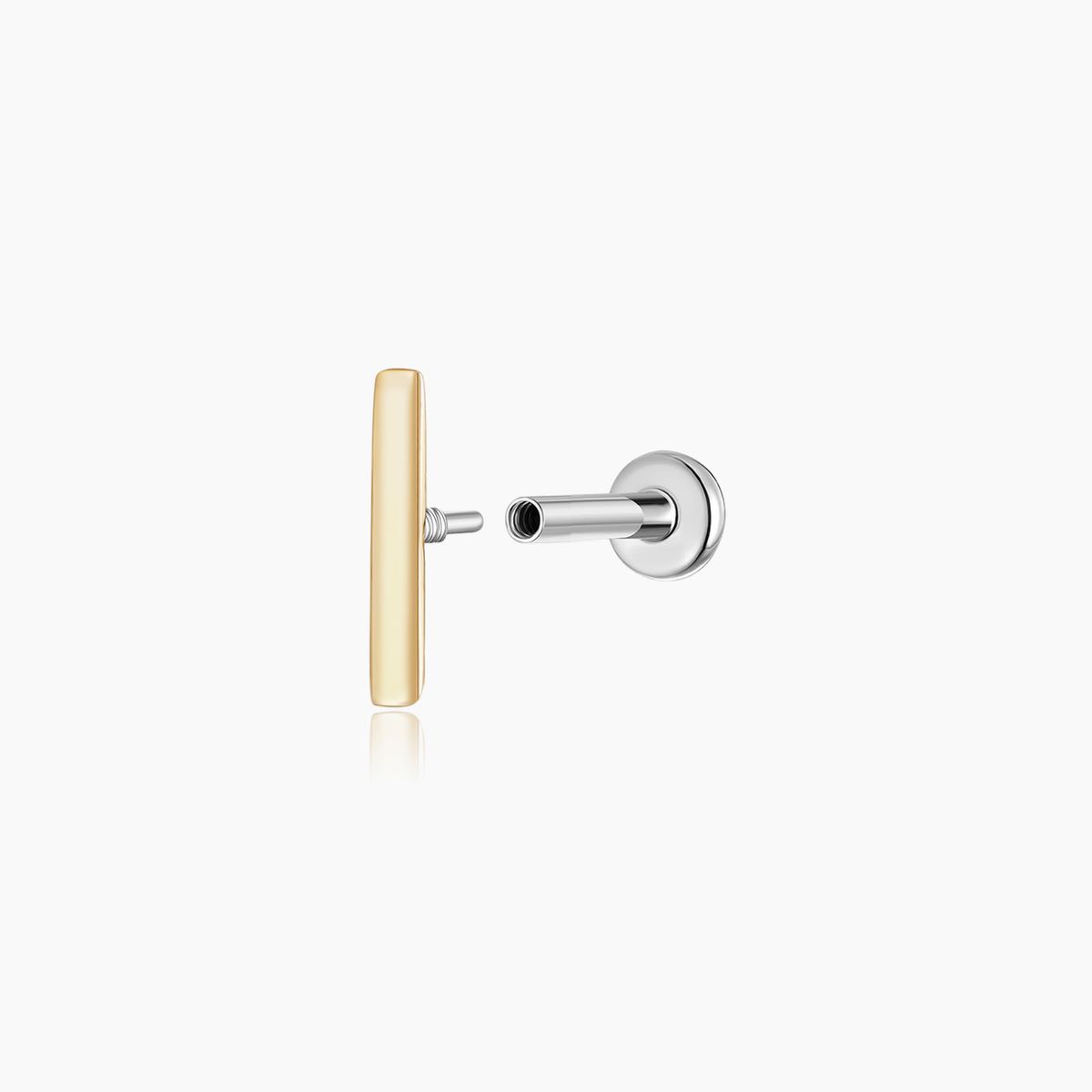 14K Solid Yellow Gold Bar Flat Back Stud