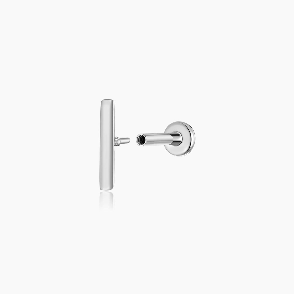 14K Solid White Gold Bar Flat Back Stud