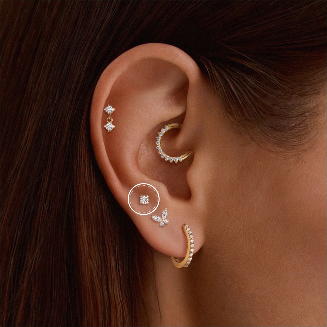 14K Solid Yellow Gold  Classic 4-Prong Setting - Titanium Post Flatback Stud