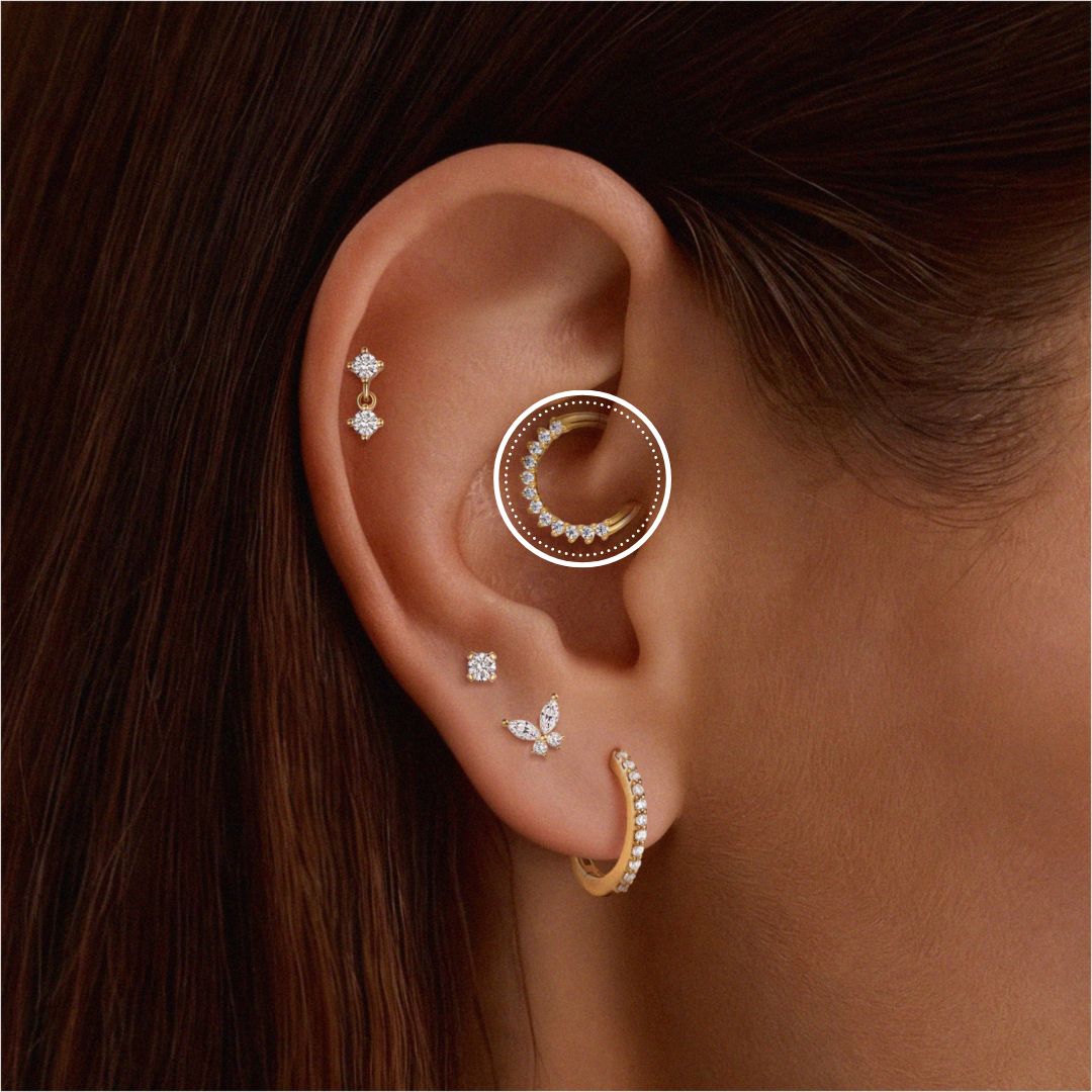 14K Solid Yellow Gold Crown Pavé Clicker Hoop