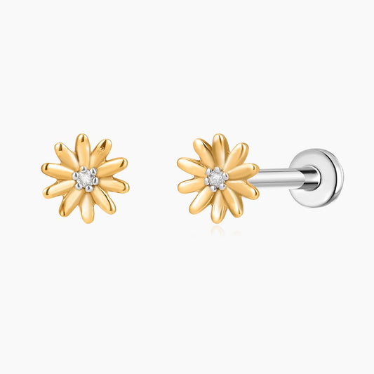 14K Solid Yellow Gold Daisy Flower Cartilage Flat Back Stud