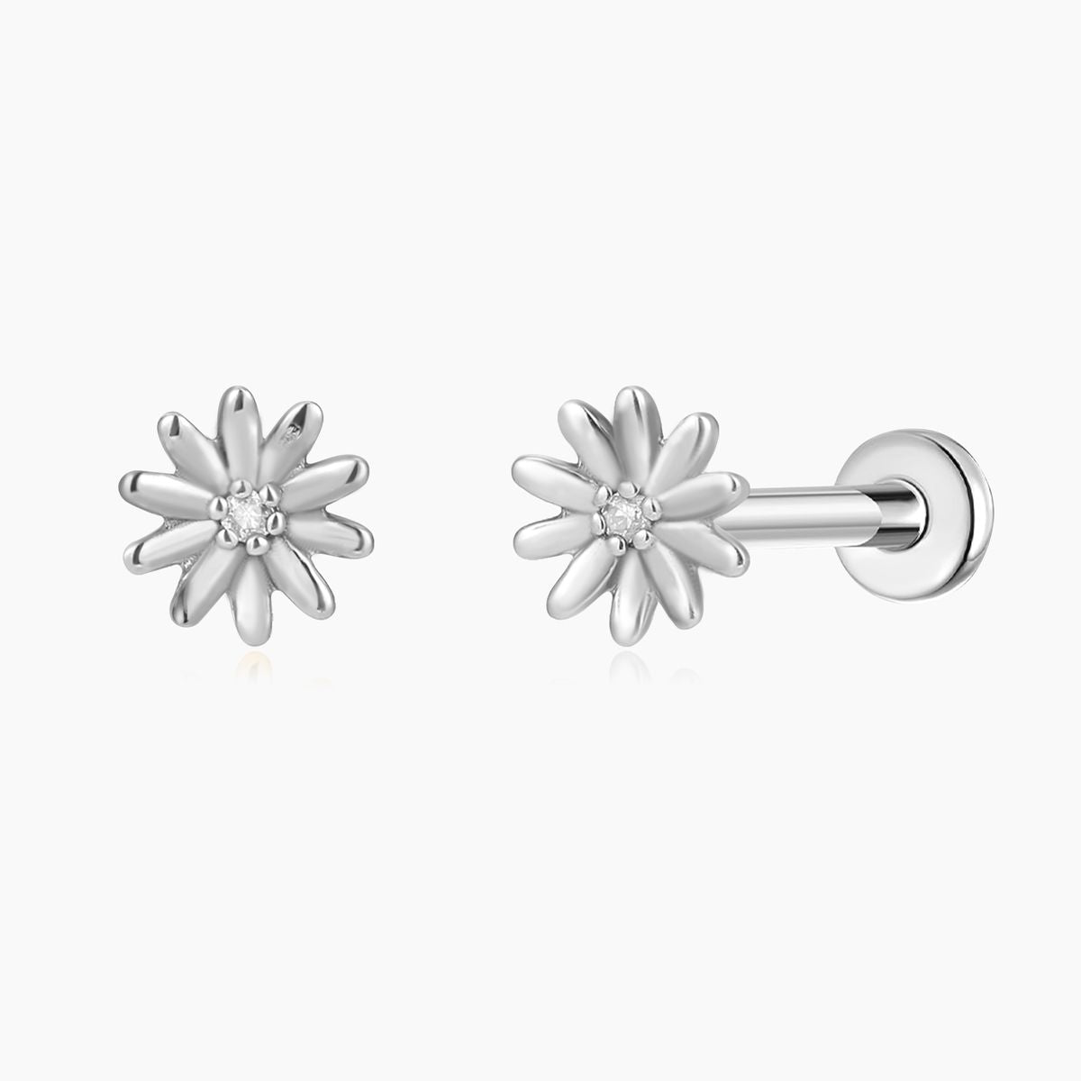 14K Solid White Gold Daisy Flower Cartilage Flat Back Stud
