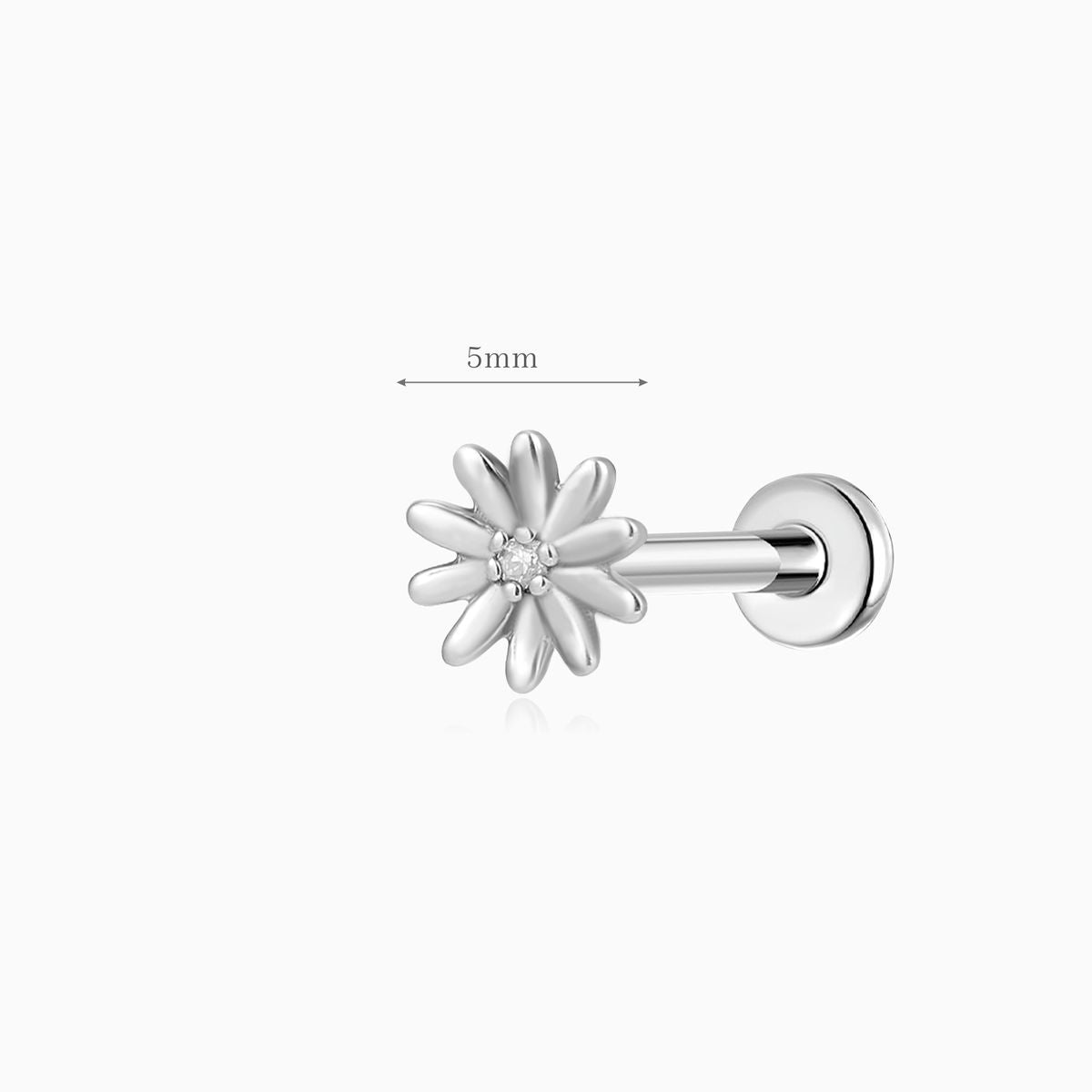 14K Solid White Gold Daisy Flower Cartilage Flat Back Stud