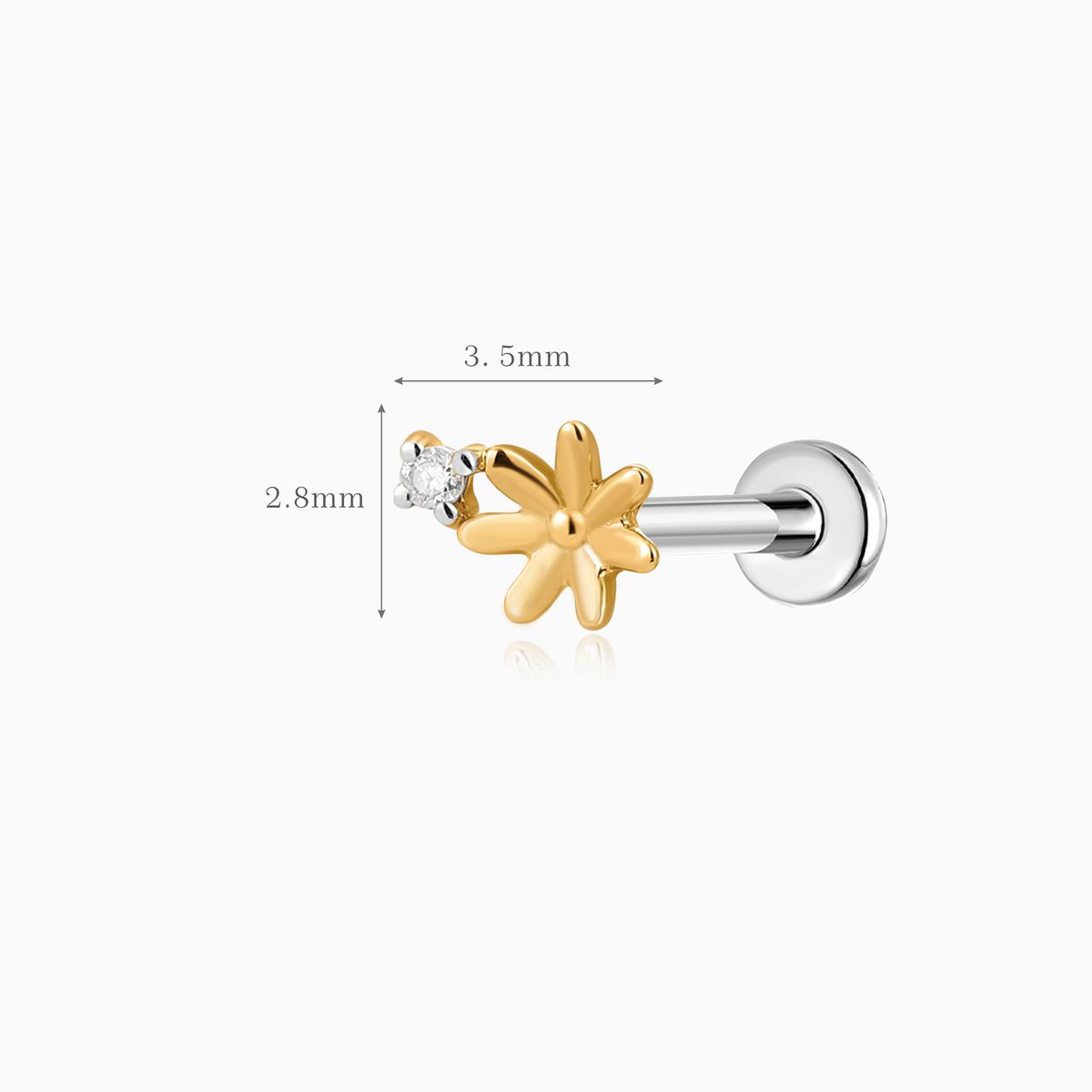 14K Solid Yellow Gold Daisy Flower Flat Back Stud