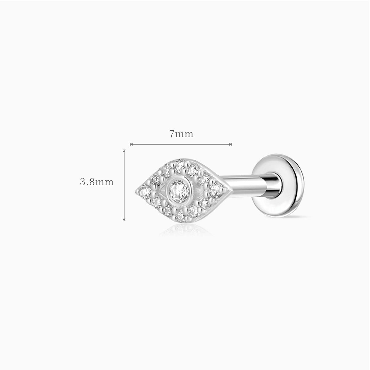14K Solid White Gold Evil Eye Pavé Flat-Back Piercing Stud