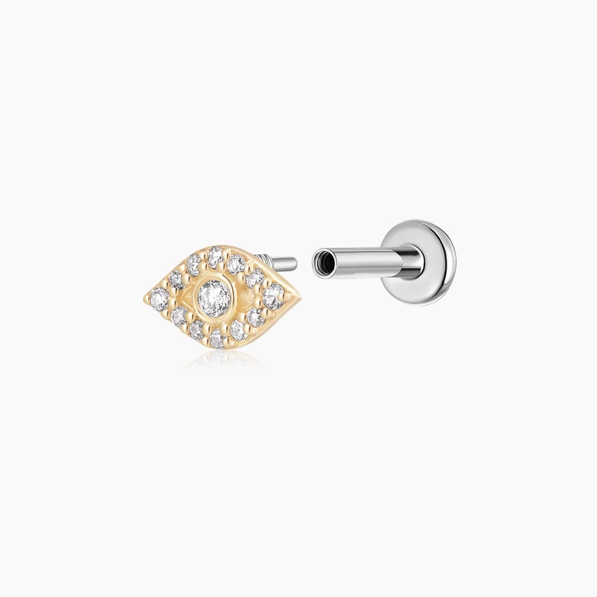 14K Solid Yellow Gold Evil Eye Pavé Flat-Back Piercing Stud