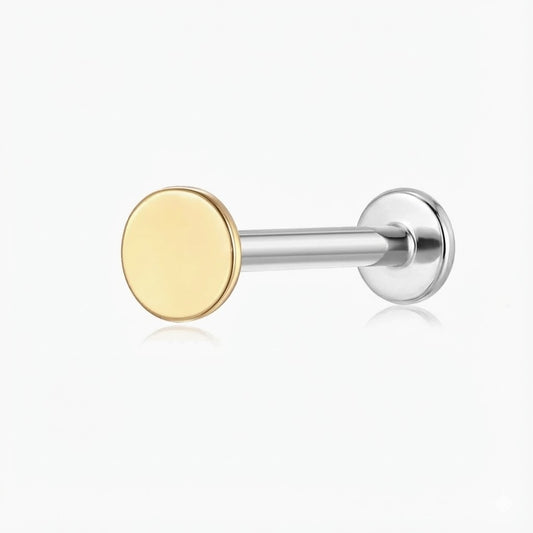 14K Solid Yellow Gold Flat Disc Stud Flat Back Piercing