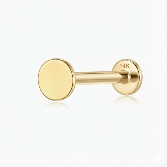 14K Solid Yellow Gold Flat Disc Stud Flat Back & Solid Gold Post