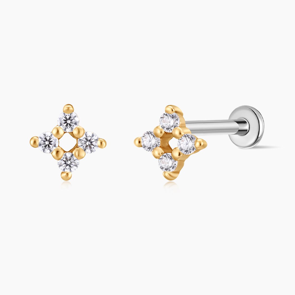 14K Solid Yellow Gold Four-Point Flat Back Cartilage Stud