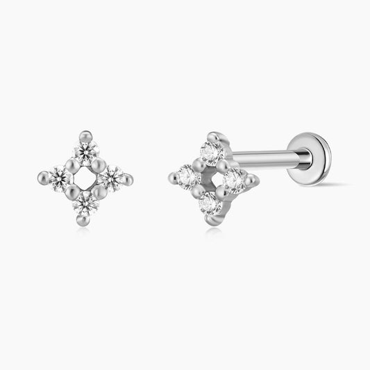 14K Solid White Gold Four-Point Flat Back Cartilage Stud