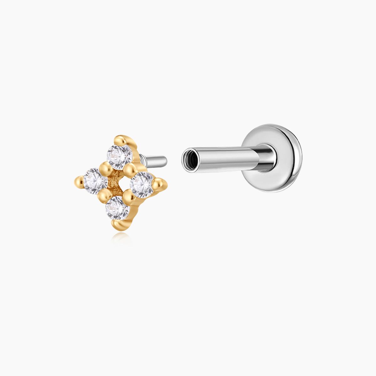 14K Solid Yellow Gold Four-Point Flat Back Cartilage Stud
