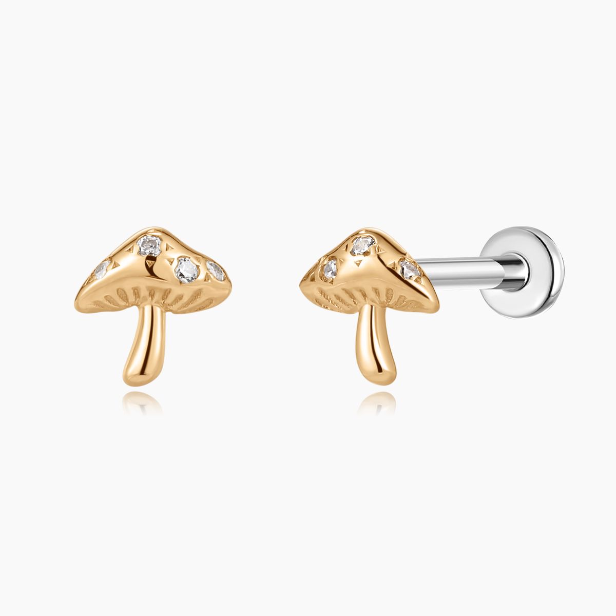 14K Solid Yellow Gold Mushroom Flat Back Stud & Titanium Post