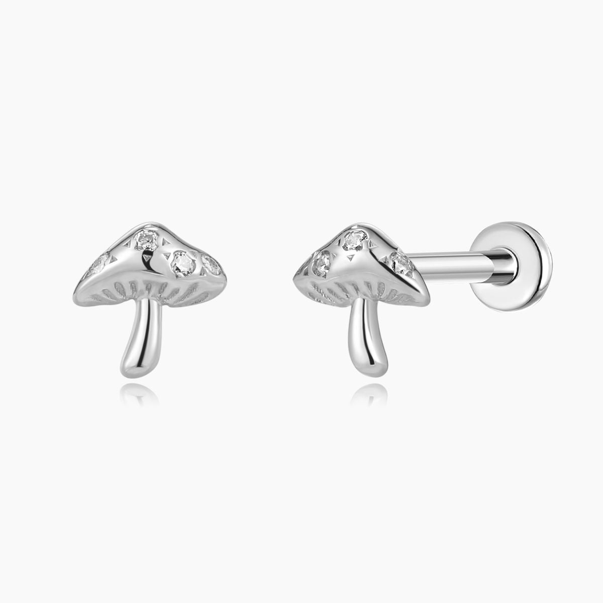 14K Solid White Gold Mushroom Flat Back Stud & Titanium Post