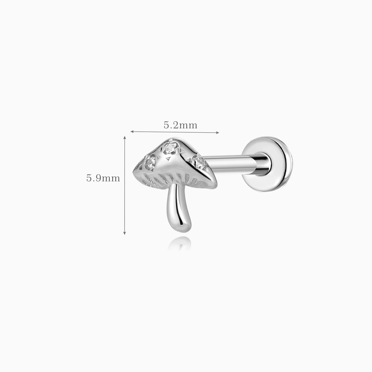 14K Solid White Gold Mushroom Flat Back Stud & Titanium Post
