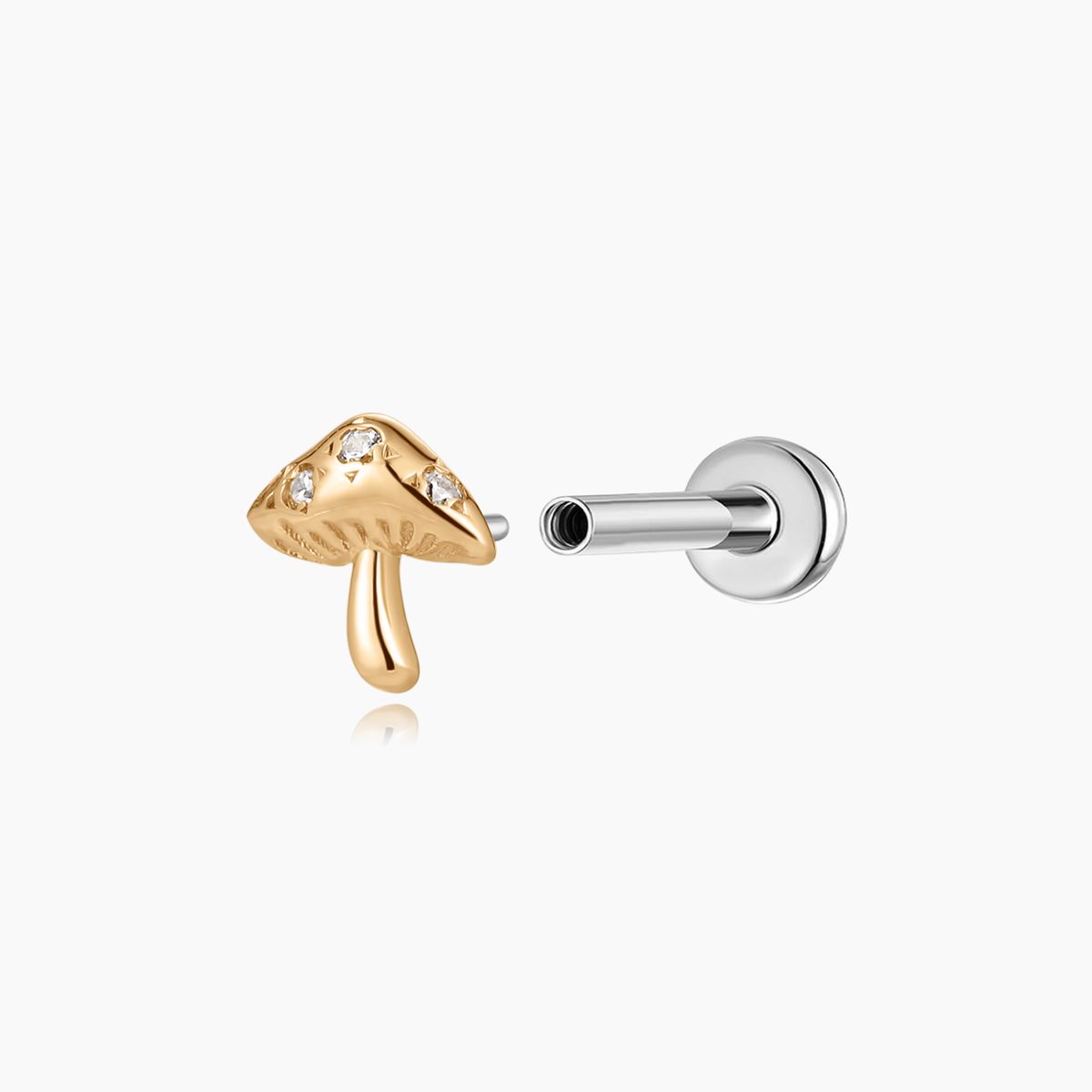14K Solid Yellow Gold Mushroom Flat Back Stud & Titanium Post