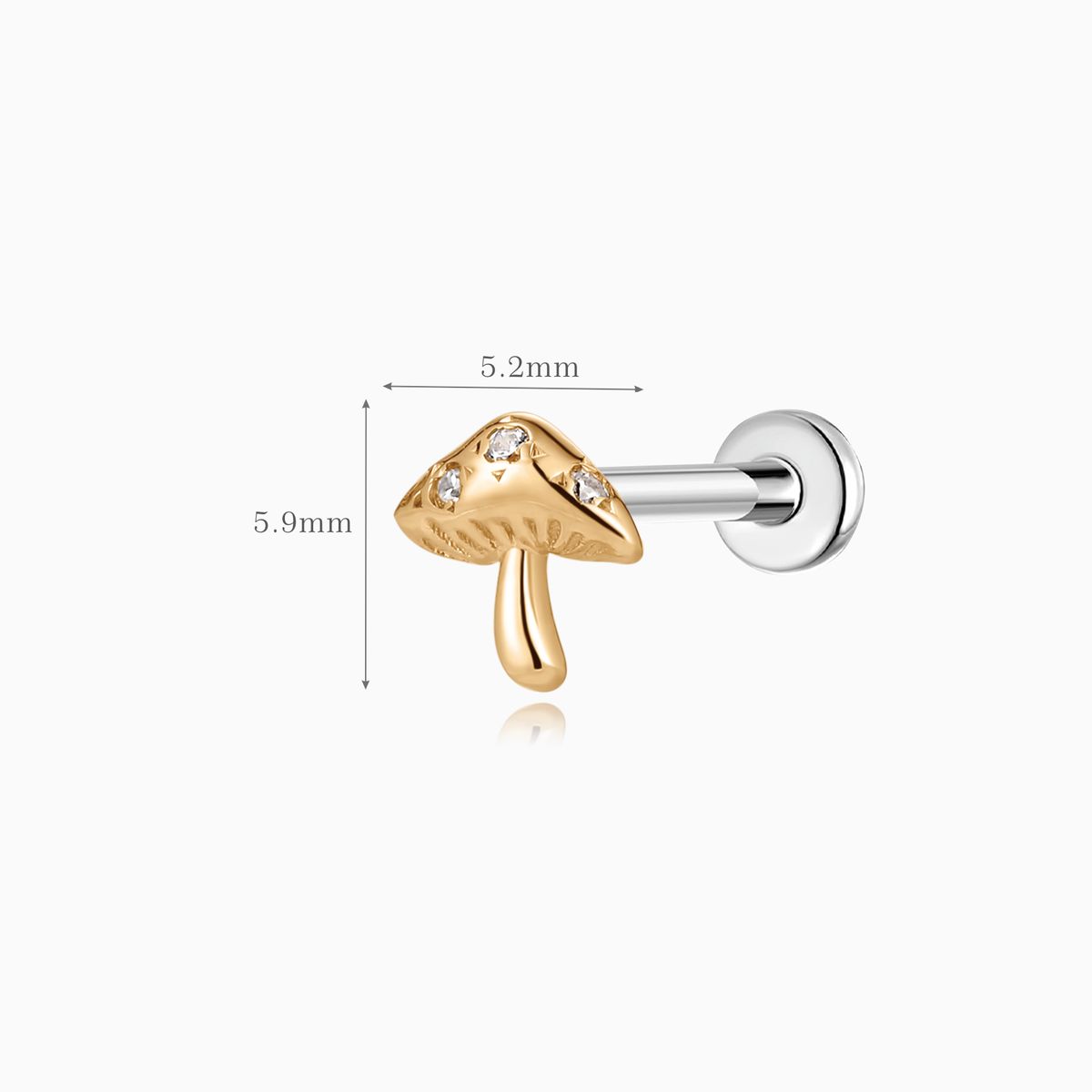 14K Solid Yellow Gold Mushroom Flat Back Stud & Titanium Post