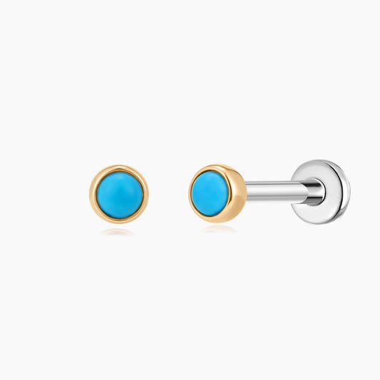 14K Solid Yellow Gold Turquoise Flat Back Stud & Titanium Post